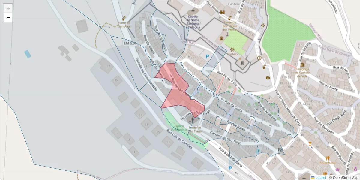 Mapa detalhado do código postal 7320-163 com limites, códigos postais vizinhos e agências dos correios