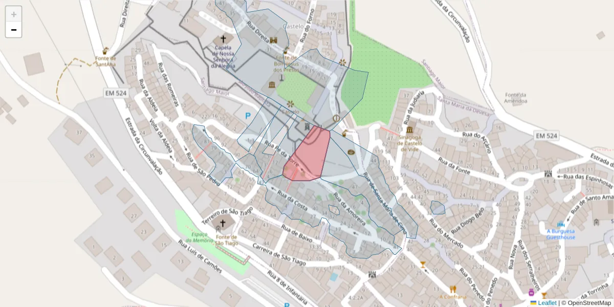 Mapa detalhado do código postal 7320-168 com limites, códigos postais vizinhos e agências dos correios