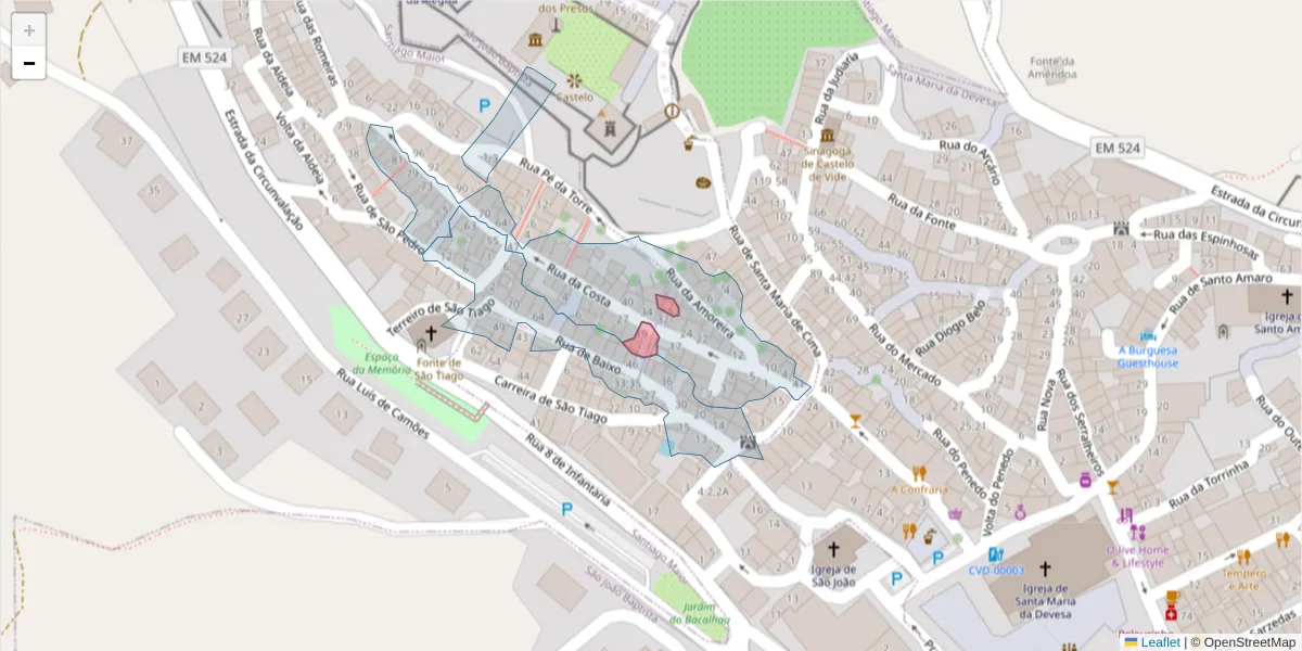 Mapa detalhado do código postal 7320-171 com limites, códigos postais vizinhos e agências dos correios