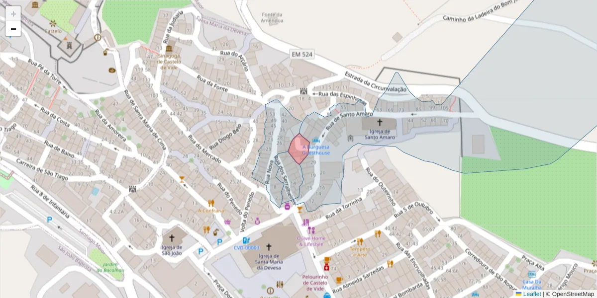Mapa detalhado do código postal 7320-176 com limites, códigos postais vizinhos e agências dos correios