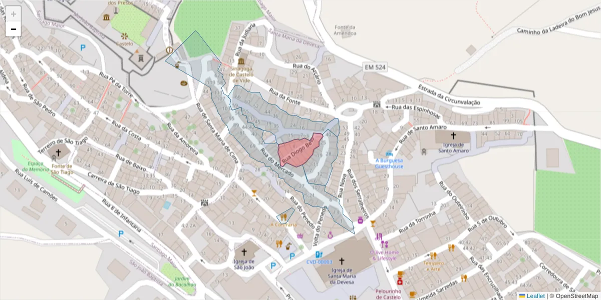 Mapa detalhado do código postal 7320-194 com limites, códigos postais vizinhos e agências dos correios