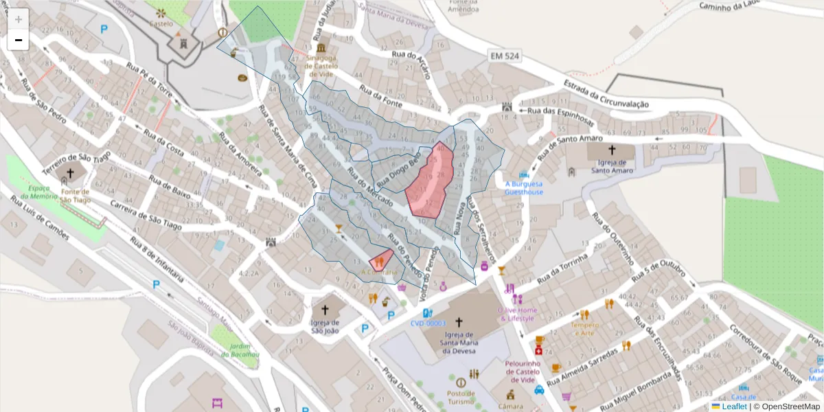 Mapa detalhado do código postal 7320-195 com limites, códigos postais vizinhos e agências dos correios