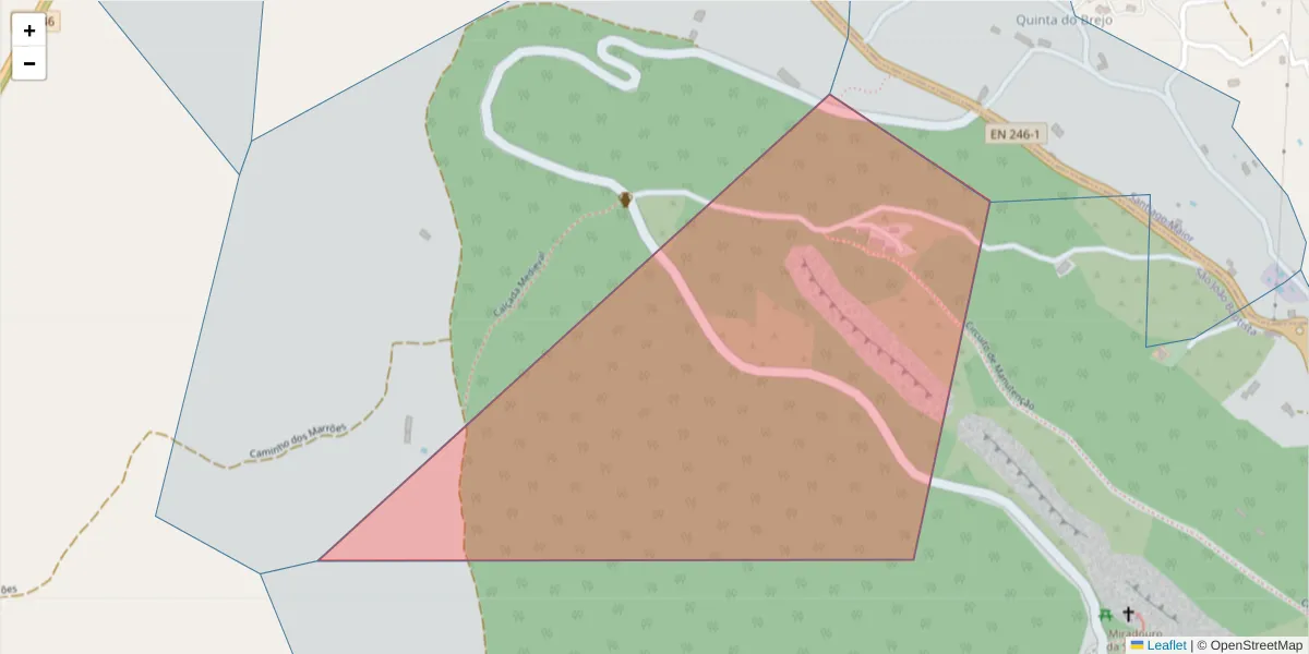 Mapa detalhado do código postal 7320-402 com limites, códigos postais vizinhos e agências dos correios