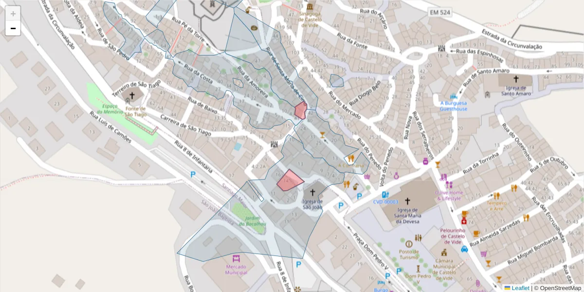 Mapa detalhado do código postal 7320-439 com limites, códigos postais vizinhos e agências dos correios