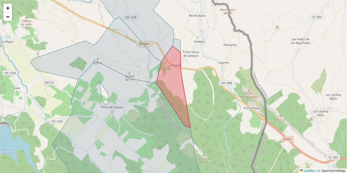 Mapa detalhado do código postal 7330-068 com limites, códigos postais vizinhos e agências dos correios