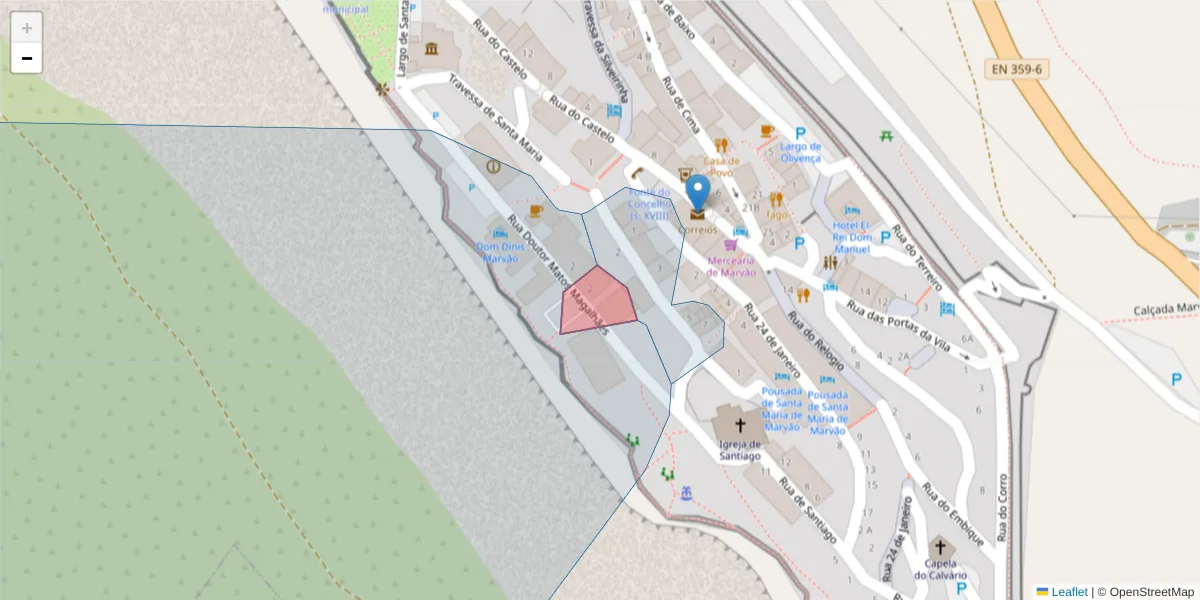 Mapa detalhado do código postal 7330-103 com limites, códigos postais vizinhos e agências dos correios