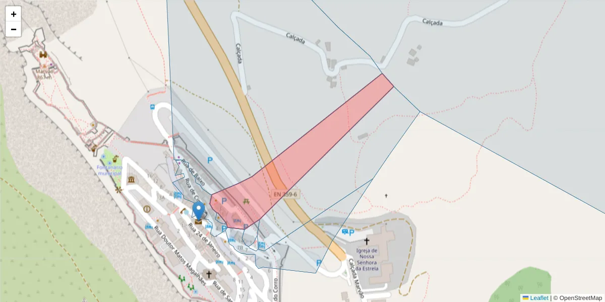 Mapa detalhado do código postal 7330-104 com limites, códigos postais vizinhos e agências dos correios