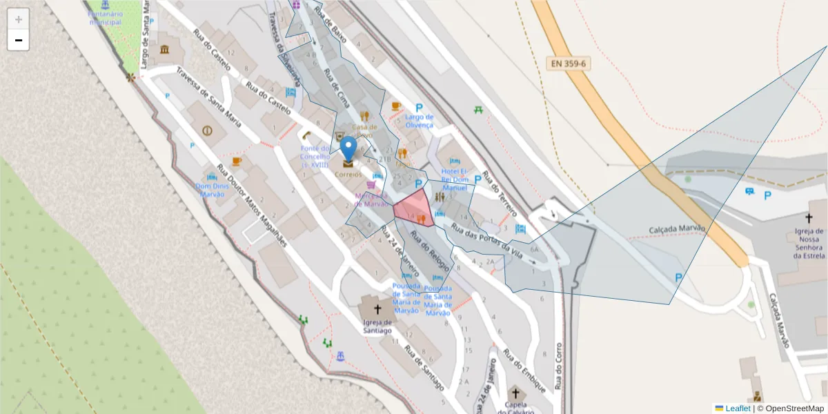 Mapa detalhado do código postal 7330-108 com limites, códigos postais vizinhos e agências dos correios