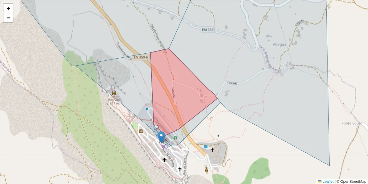Mapa detalhado do código postal 7330-110 com limites, códigos postais vizinhos e agências dos correios