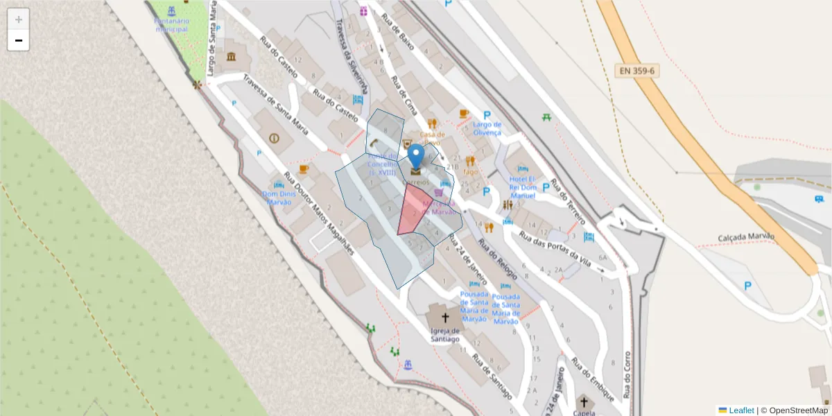 Mapa detalhado do código postal 7330-113 com limites, códigos postais vizinhos e agências dos correios