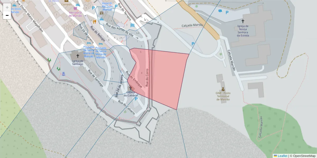 Mapa detalhado do código postal 7330-115 com limites, códigos postais vizinhos e agências dos correios