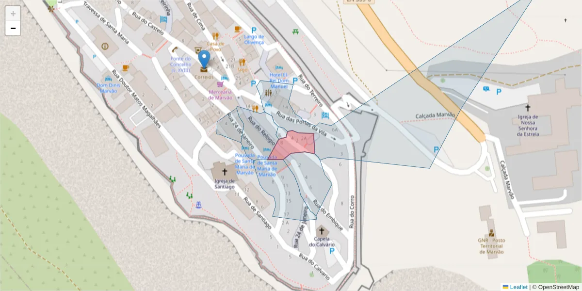 Mapa detalhado do código postal 7330-131 com limites, códigos postais vizinhos e agências dos correios