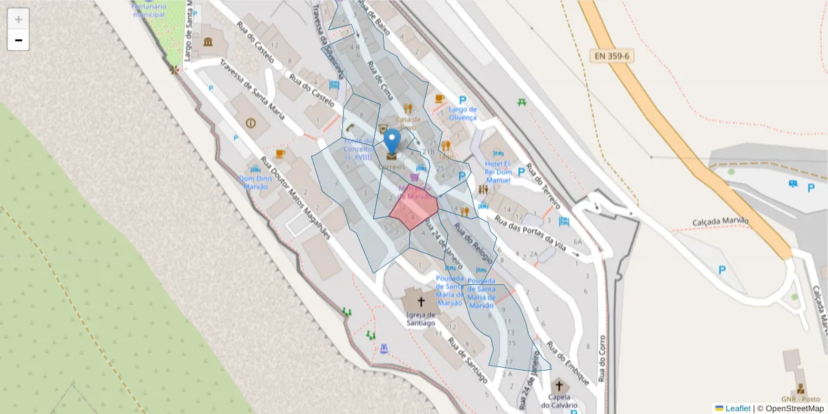 Mapa detalhado do código postal 7330-132 com limites, códigos postais vizinhos e agências dos correios