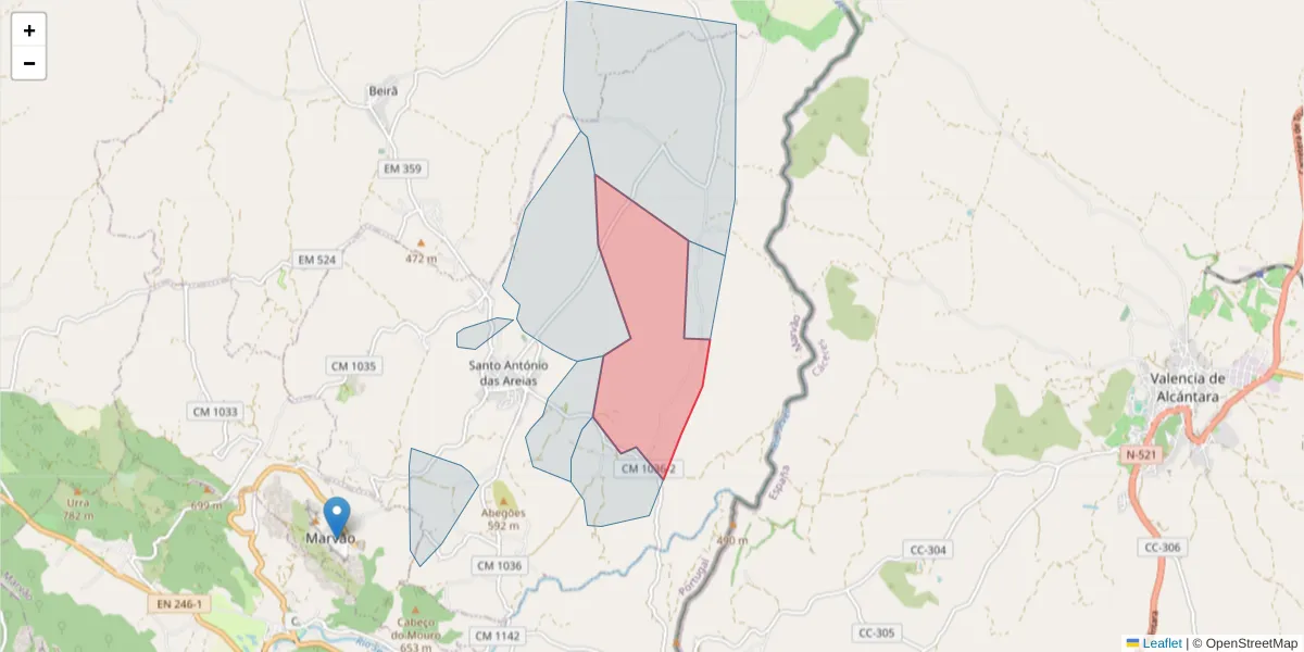 Mapa detalhado do código postal 7330-207 com limites, códigos postais vizinhos e agências dos correios