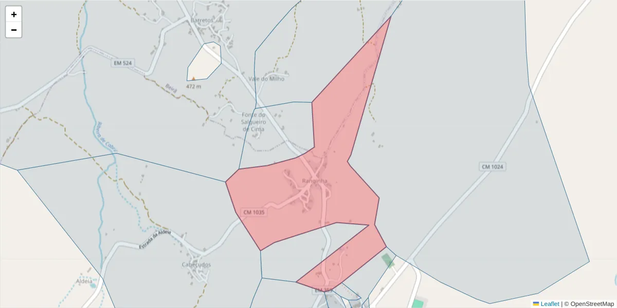 Mapa detalhado do código postal 7330-219 com limites, códigos postais vizinhos e agências dos correios