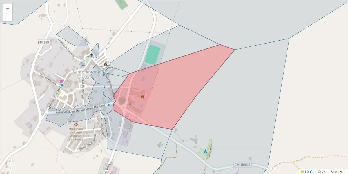 Mapa detalhado do código postal 7330-257 com limites, códigos postais vizinhos e agências dos correios