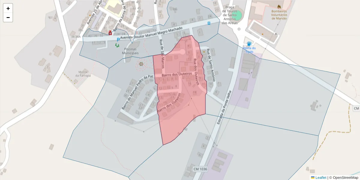 Mapa detalhado do código postal 7330-266 com limites, códigos postais vizinhos e agências dos correios