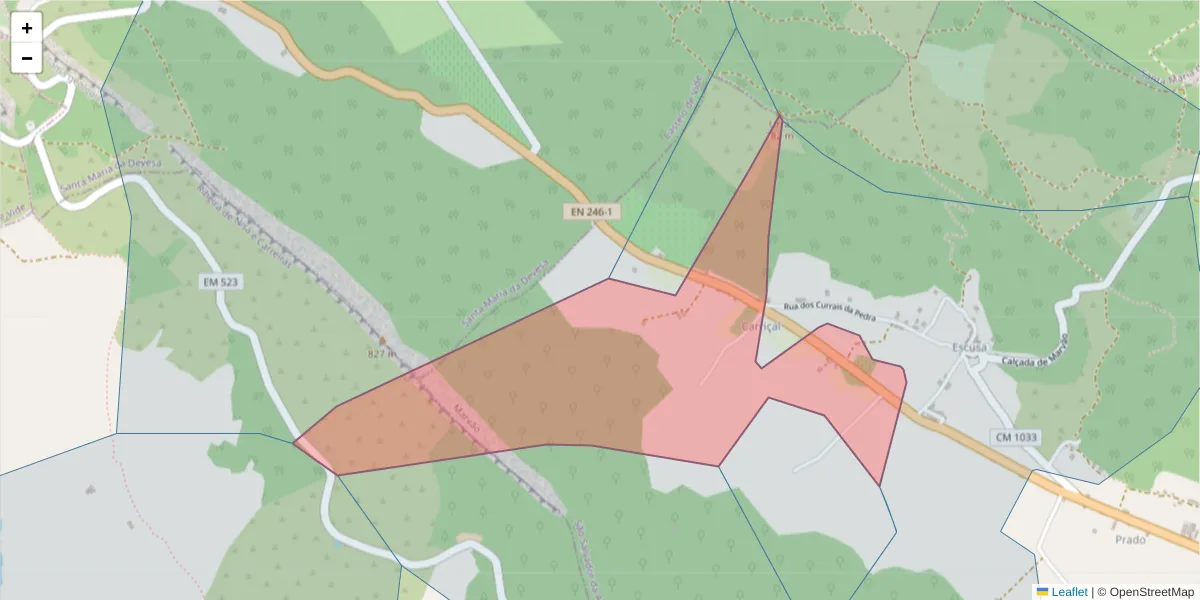 Mapa detalhado do código postal 7330-305 com limites, códigos postais vizinhos e agências dos correios