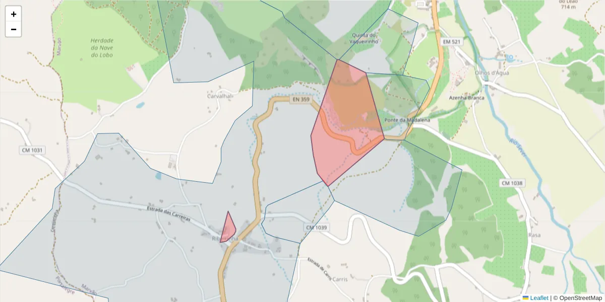 Mapa detalhado do código postal 7330-309 com limites, códigos postais vizinhos e agências dos correios