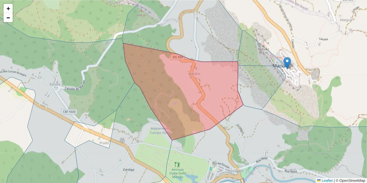 Mapa detalhado do código postal 7330-315 com limites, códigos postais vizinhos e agências dos correios