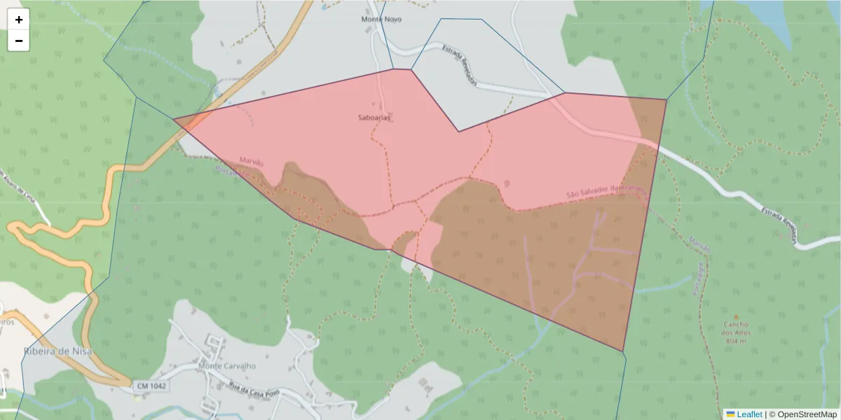 Mapa detalhado do código postal 7330-316 com limites, códigos postais vizinhos e agências dos correios