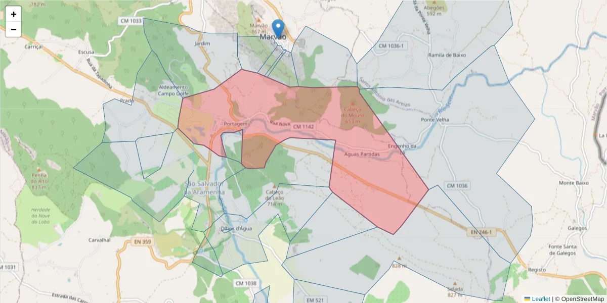 Mapa detalhado do código postal 7330-328 com limites, códigos postais vizinhos e agências dos correios