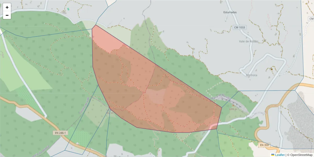 Mapa detalhado do código postal 7330-345 com limites, códigos postais vizinhos e agências dos correios