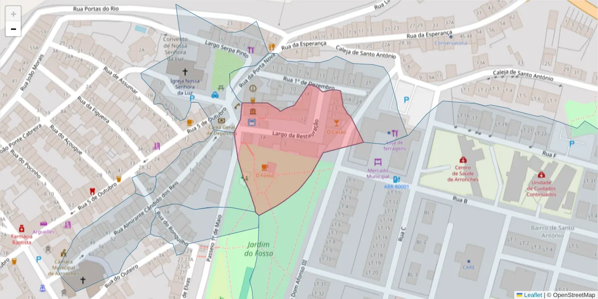 Mapa detalhado do código postal 7340-006 com limites, códigos postais vizinhos e agências dos correios