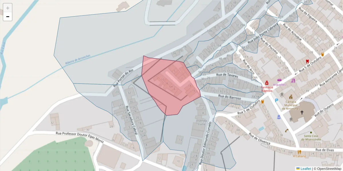 Mapa detalhado do código postal 7340-010 com limites, códigos postais vizinhos e agências dos correios