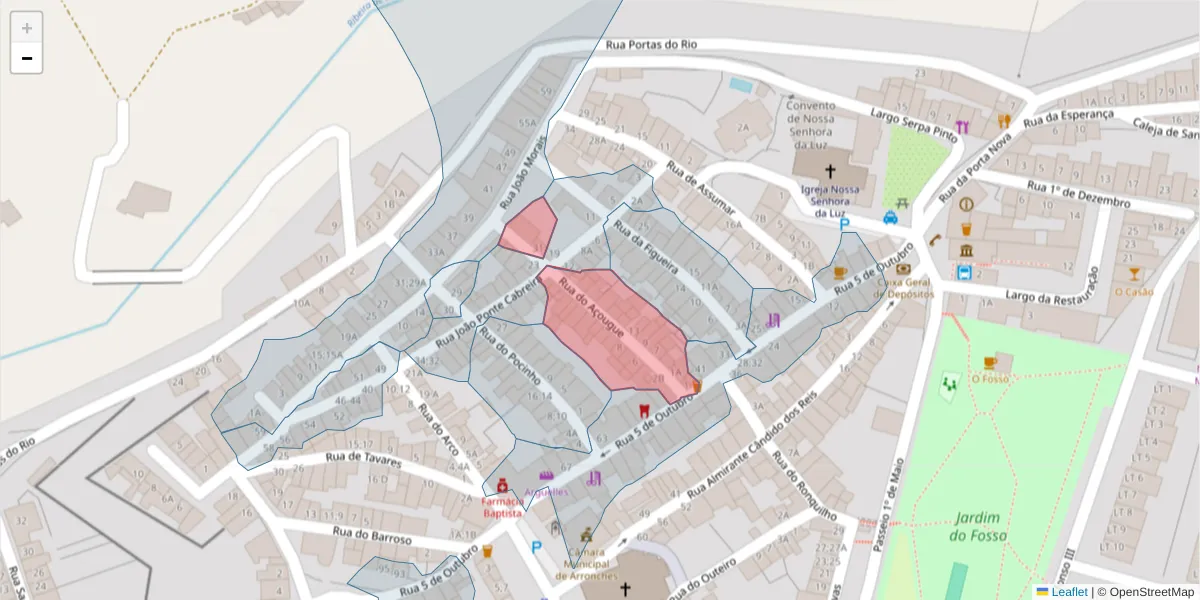 Mapa detalhado do código postal 7340-021 com limites, códigos postais vizinhos e agências dos correios