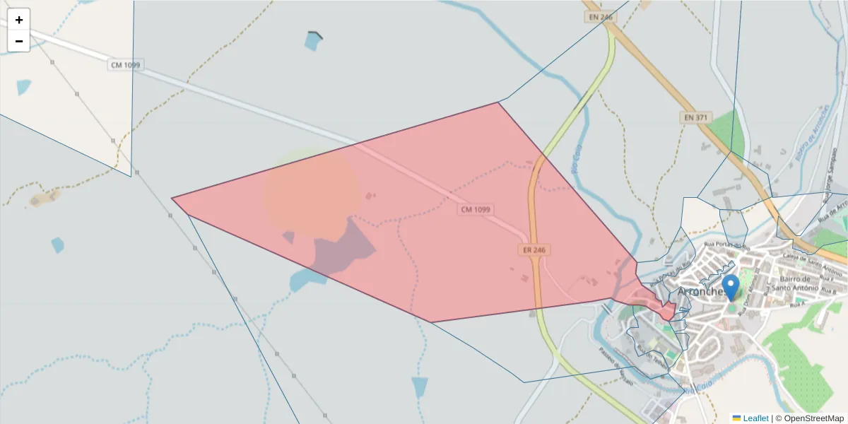 Mapa detalhado do código postal 7340-030 com limites, códigos postais vizinhos e agências dos correios