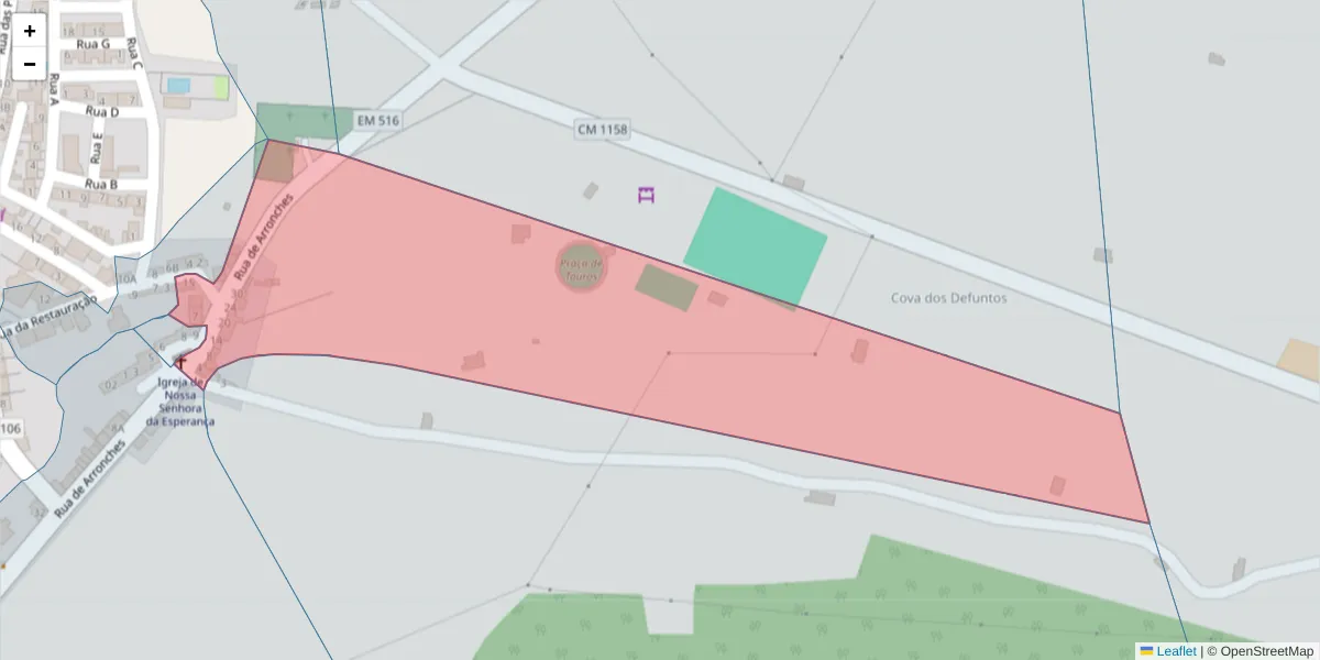 Mapa detalhado do código postal 7340-122 com limites, códigos postais vizinhos e agências dos correios