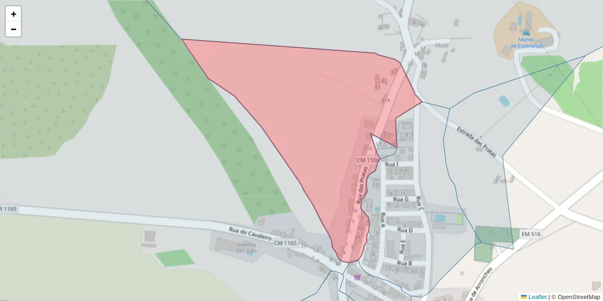 Mapa detalhado do código postal 7340-124 com limites, códigos postais vizinhos e agências dos correios