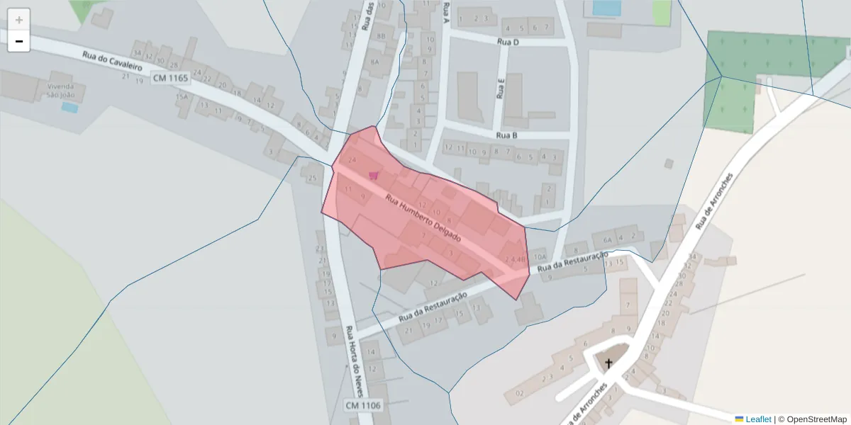 Mapa detalhado do código postal 7340-127 com limites, códigos postais vizinhos e agências dos correios