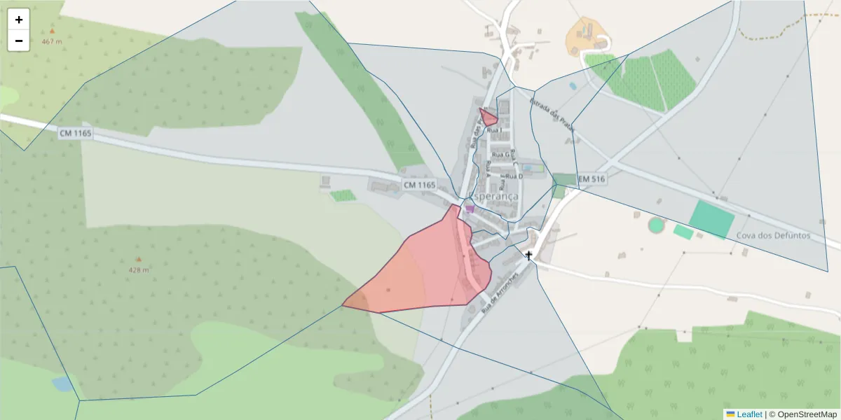 Mapa detalhado do código postal 7340-128 com limites, códigos postais vizinhos e agências dos correios