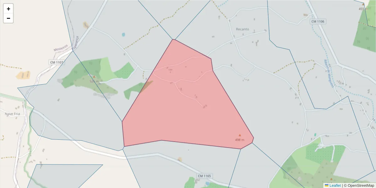 Mapa detalhado do código postal 7340-140 com limites, códigos postais vizinhos e agências dos correios