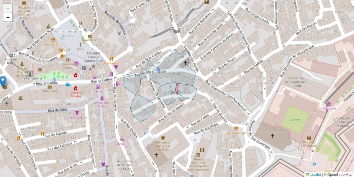 Mapa detalhado do código postal 7350-017;7350-040 com limites, códigos postais vizinhos e agências dos correios