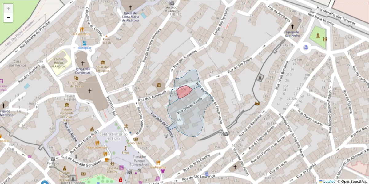 Mapa detalhado do código postal 7350-019;7350-261 com limites, códigos postais vizinhos e agências dos correios