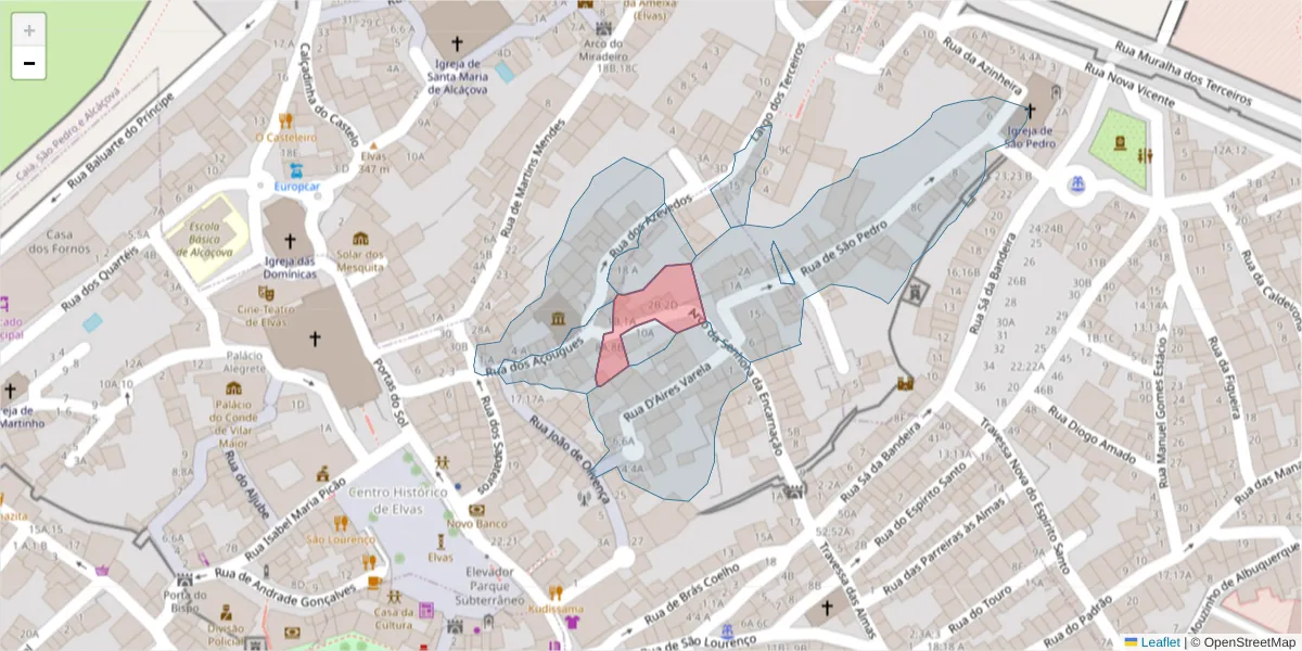 Mapa detalhado do código postal 7350-019 com limites, códigos postais vizinhos e agências dos correios