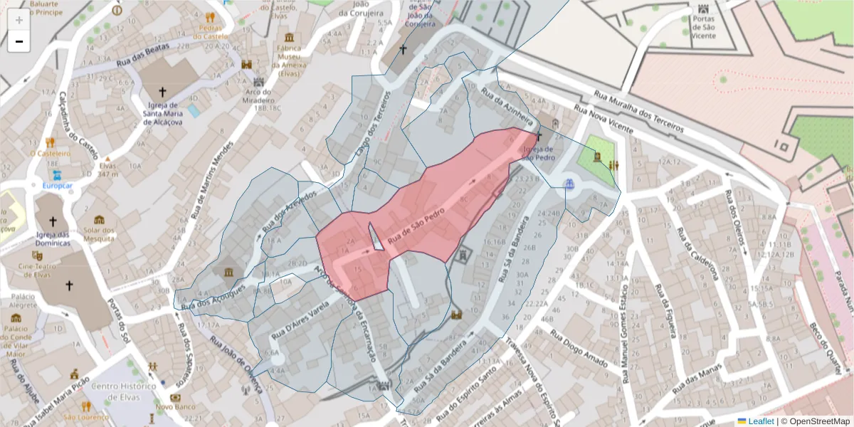 Mapa detalhado do código postal 7350-027 com limites, códigos postais vizinhos e agências dos correios