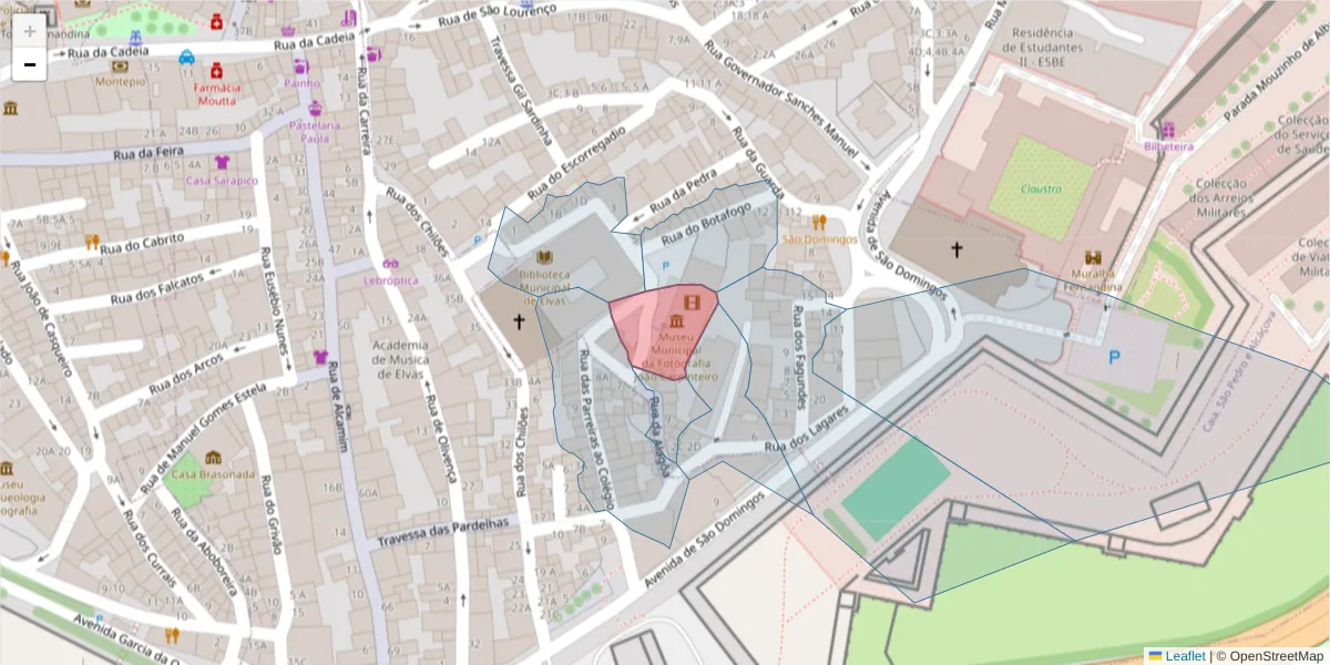 Mapa detalhado do código postal 7350-033 com limites, códigos postais vizinhos e agências dos correios