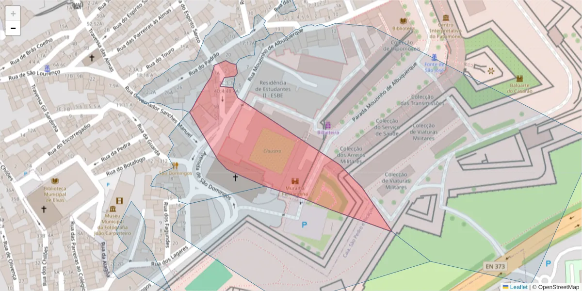 Mapa detalhado do código postal 7350-035 com limites, códigos postais vizinhos e agências dos correios