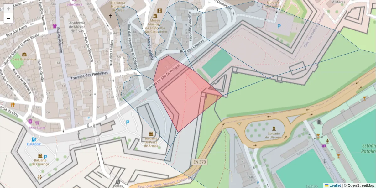 Mapa detalhado do código postal 7350-047 com limites, códigos postais vizinhos e agências dos correios