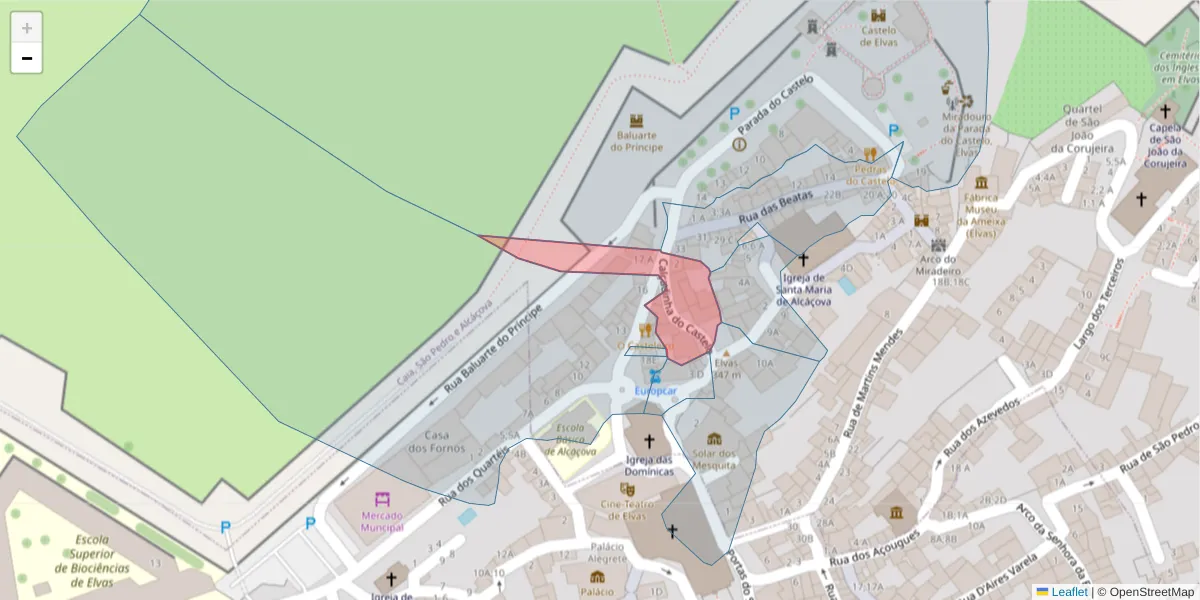 Mapa detalhado do código postal 7350-053 com limites, códigos postais vizinhos e agências dos correios
