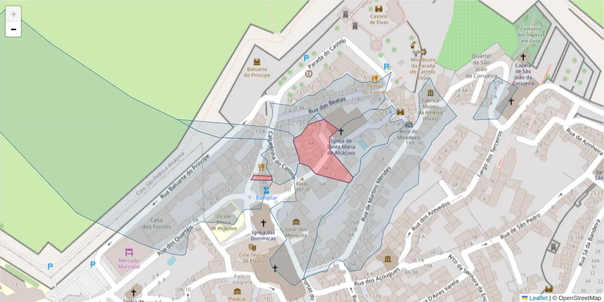 Mapa detalhado do código postal 7350-057 com limites, códigos postais vizinhos e agências dos correios