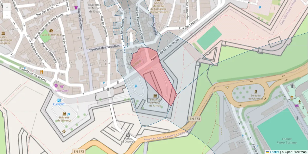 Mapa detalhado do código postal 7350-063 com limites, códigos postais vizinhos e agências dos correios