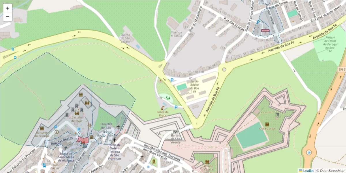 Mapa detalhado do código postal 7350-071 com limites, códigos postais vizinhos e agências dos correios