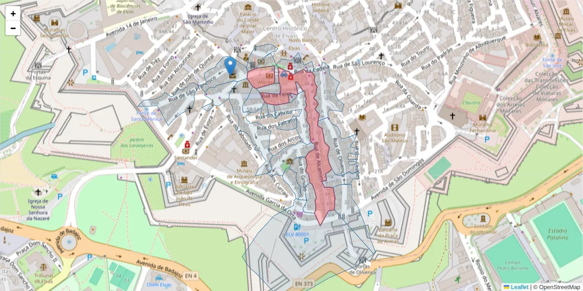 Mapa detalhado do código postal 7350-074 com limites, códigos postais vizinhos e agências dos correios