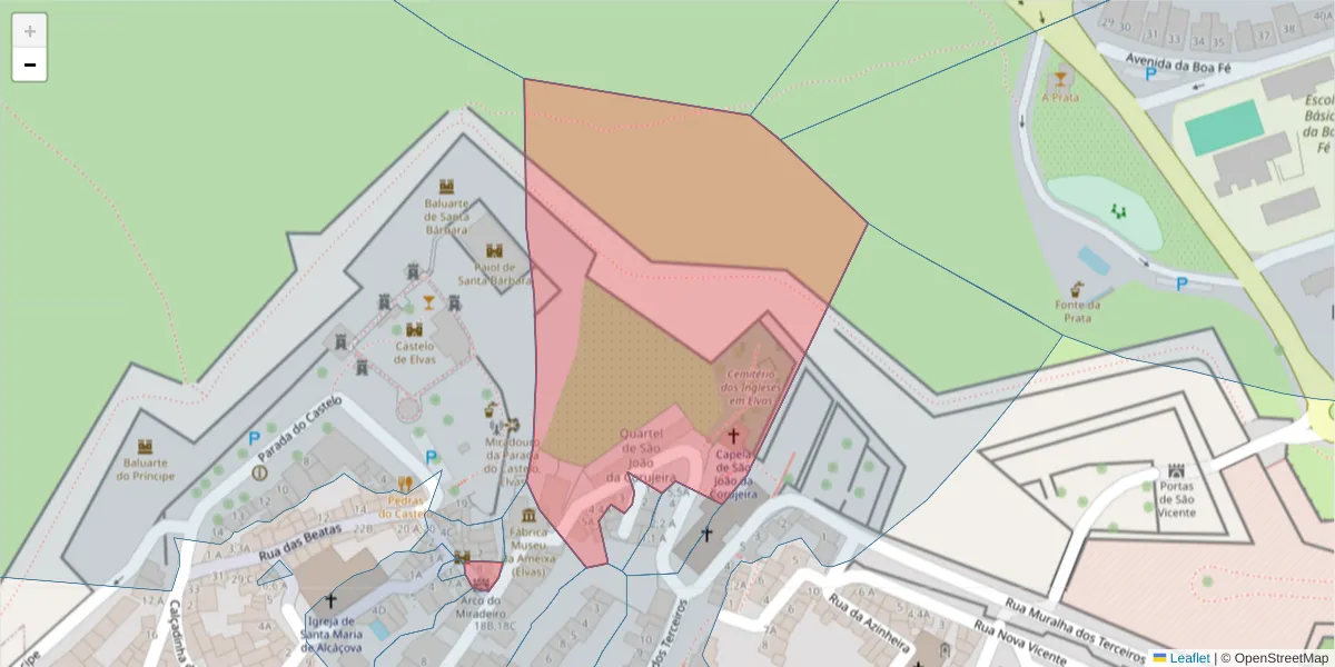 Mapa detalhado do código postal 7350-082 com limites, códigos postais vizinhos e agências dos correios