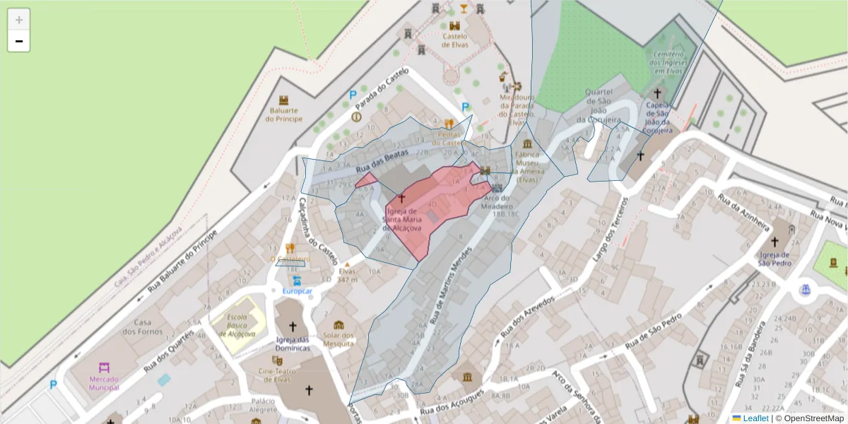 Mapa detalhado do código postal 7350-085 com limites, códigos postais vizinhos e agências dos correios